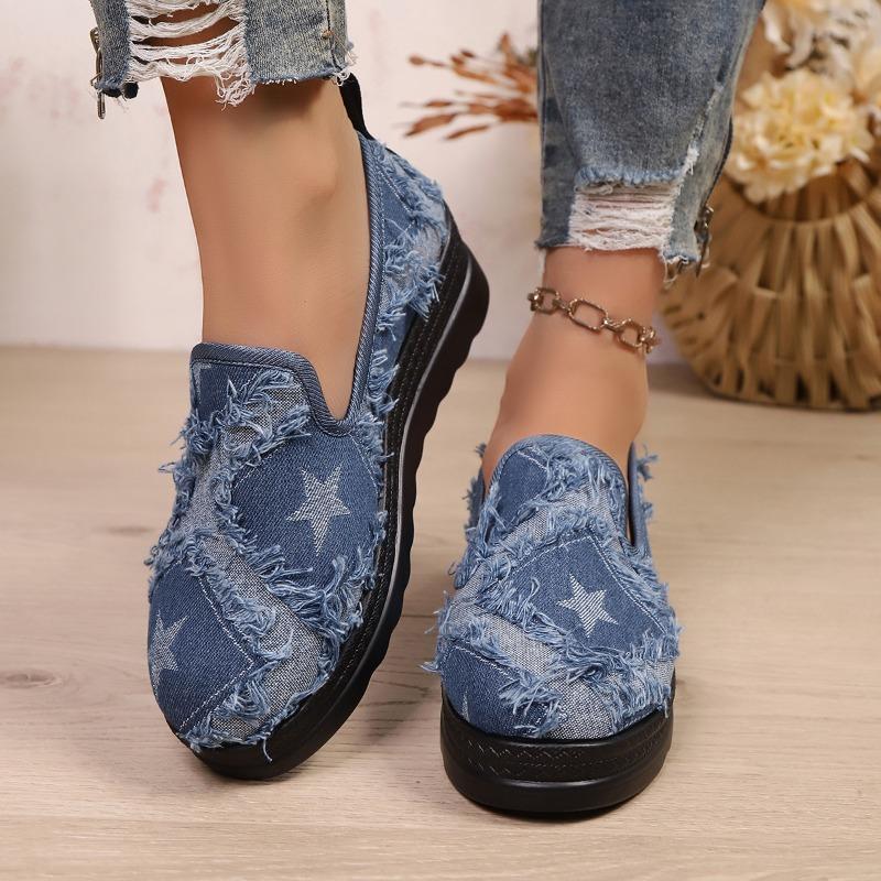 Women's Large Size Spring Fall Thick Sole Wedge Denim Casual Shoes.