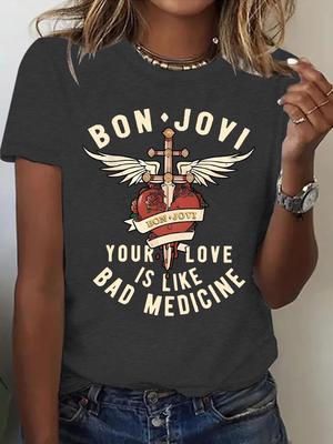 Bon Jovi Women's Short Sleeve Summer T-shirt Top - New Fashion