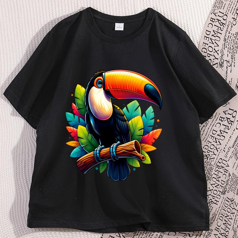 Toucan Bird Tropical Forest Graphic T Shirts Printed Loose Large Casual Comfortable Round Neck Short Sleeve Tshirt Top