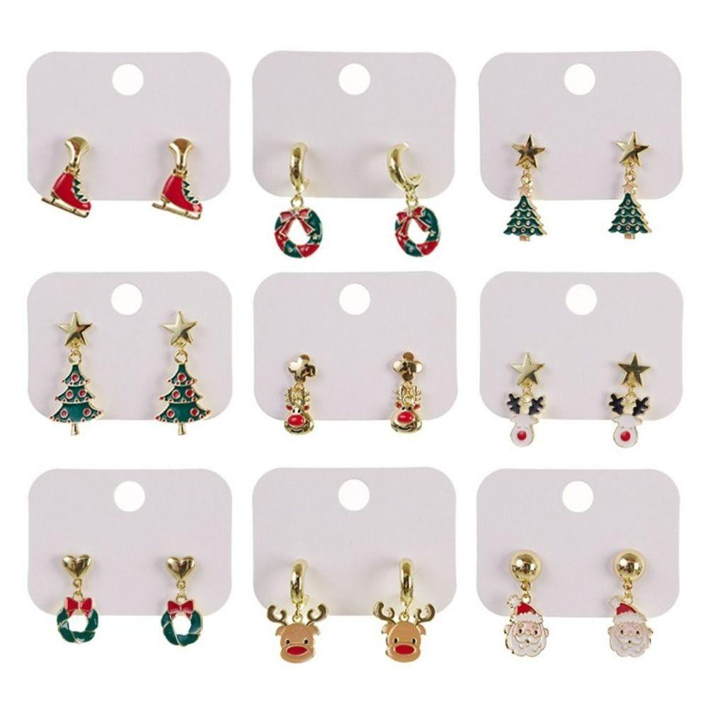 2 Pcs Christmas Tree Xmas Dangle Eardrop Christmas Elk Santa Claus Earrings  Gifts