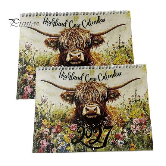 Ink Proof Planner Highland Cow Calendar 2027, 12 Month Wall Hanging with Yearly Event Tracker Large Daily Blocks, Home Office Organizer, Lover