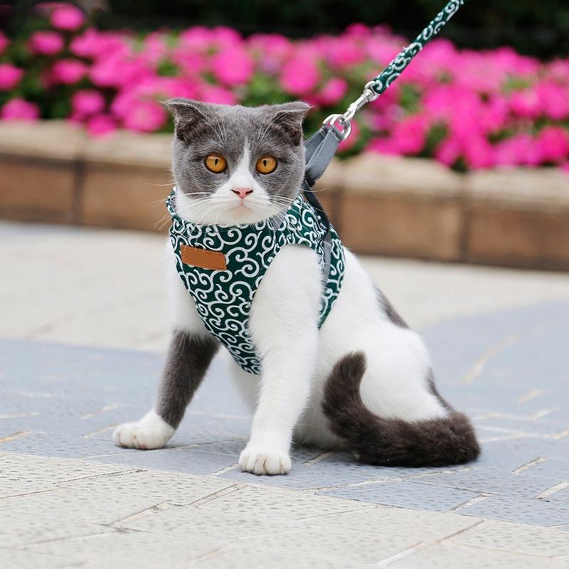 Set Gilet Imbracatura e Guinzaglio per Gatto Antifuga Gilet Imbracatura Stile Giapponese per Gatto per Passeggiate all'Aperto Accessori per Animali Domestici Collare Giapponese per Gatto
