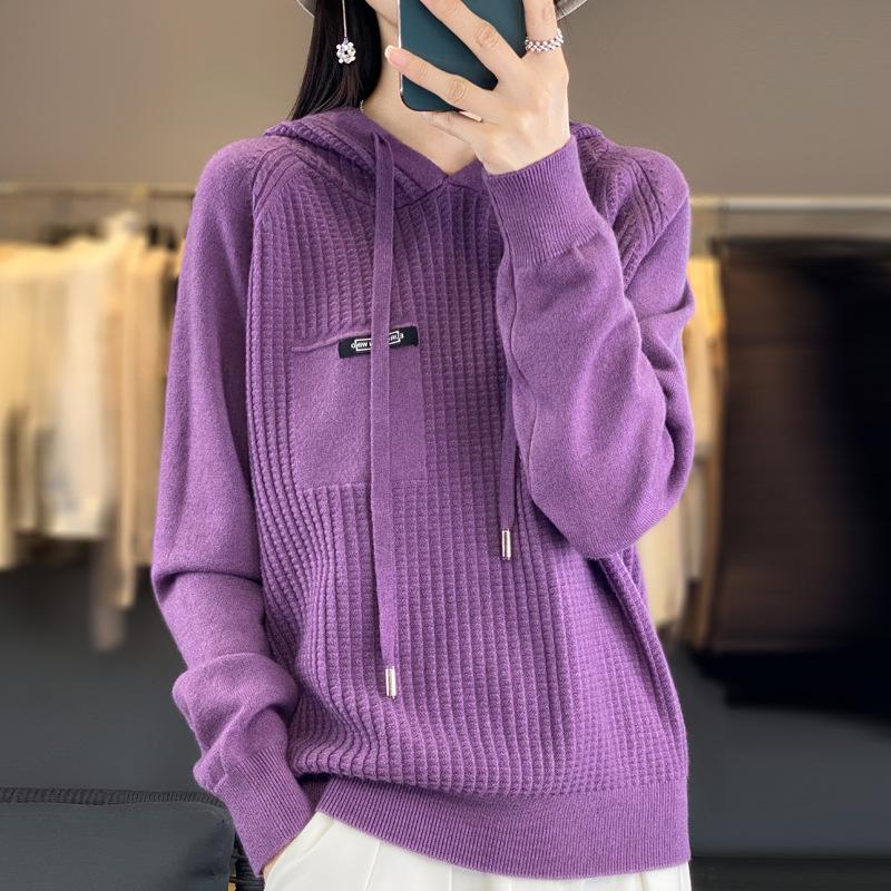 INDFS Damenmode Lässig Herbst Winter Einfarbig Druck Langarm Kapuzenpullover