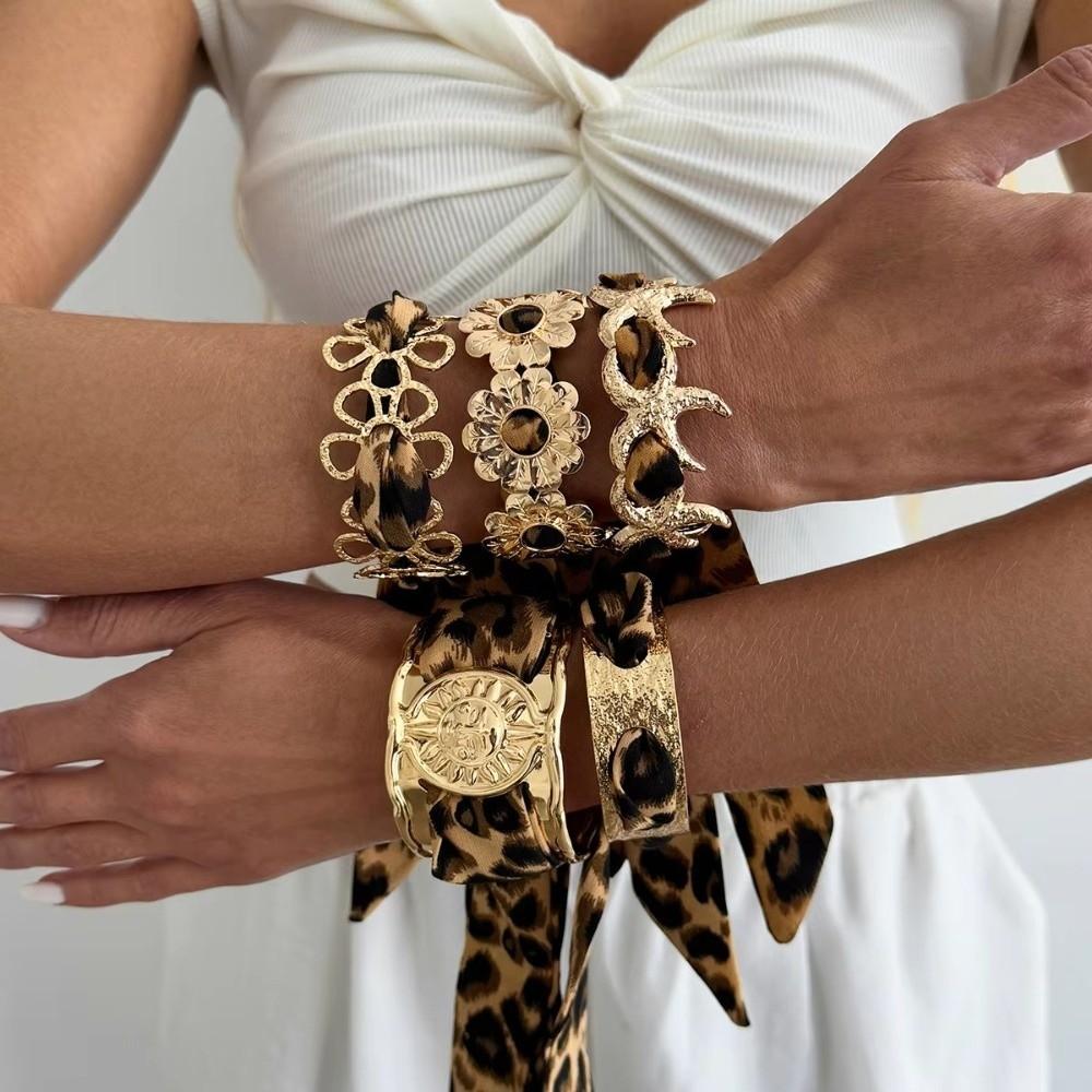 Leopardenmuster Damen Armband Verstellbares Manschettenarmband Retro Seidenschal Armband Damen