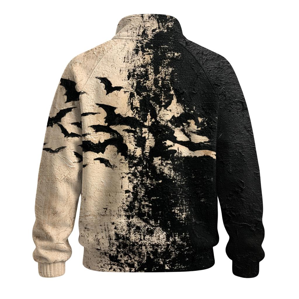Herren Sweatshirt mit lockerem Schnitt, Raglanärmeln, Stehkragen und Halloween-Print für Partys und den täglichen Gebrauch