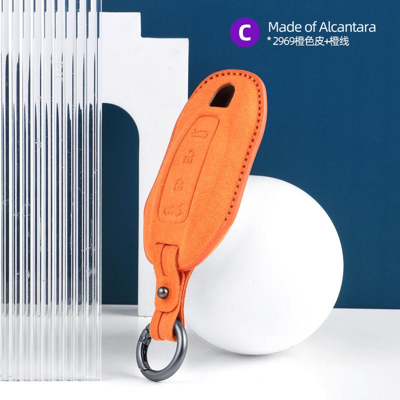 Alcantara Suede Key Fob Cover With Keychain Fits Porsche Macan 4 Ev Electric Model Taycan Key Shell Accessories