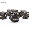 7-teiliges schwarzes goldenes Drachen-Metallwürfel-Set aus hohlen polyedrischen Metallwürfeln, geeignet für Rollenspiele, RPG-Brettspiele, Kartenspiele