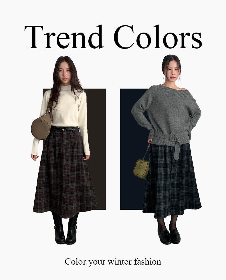 Vintage Woolen Plaid Academy Skirt - High Waist, Slimming Mid-Length Design for Casual Wear