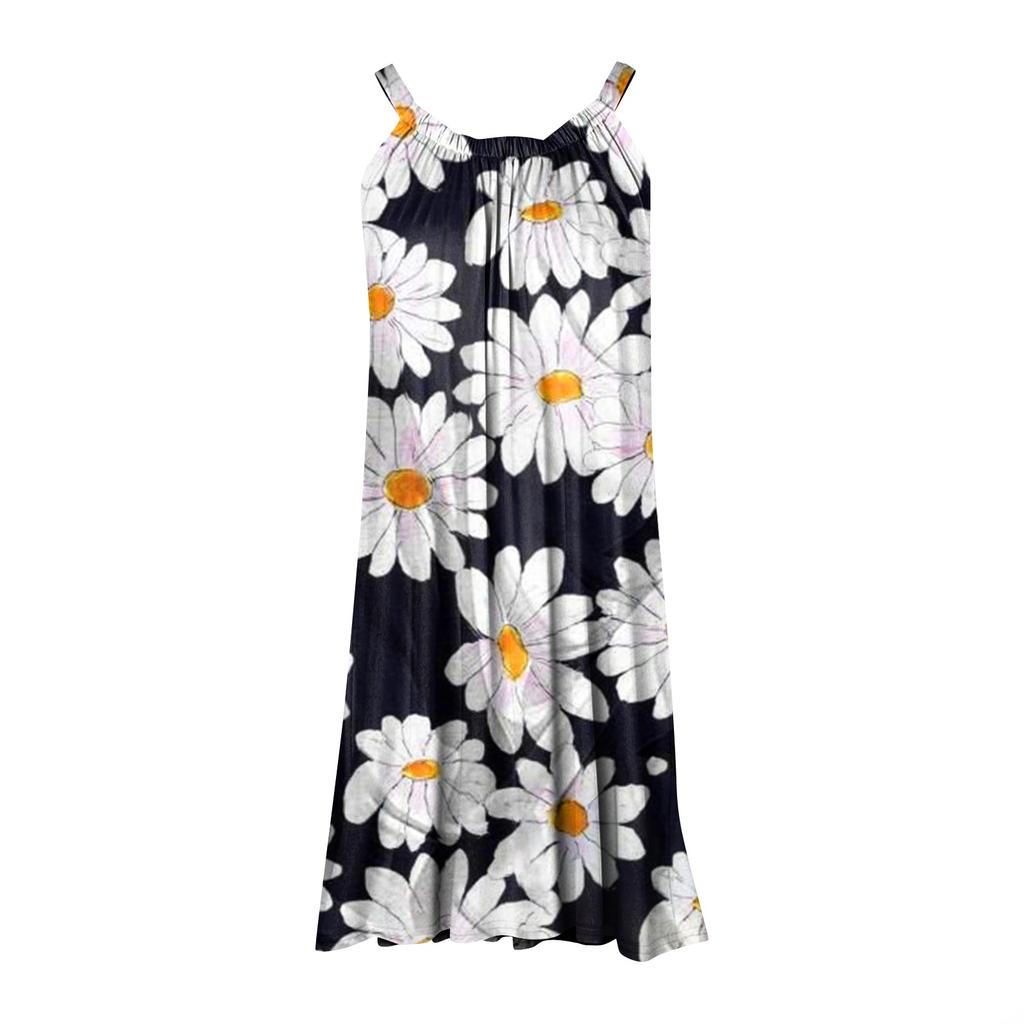 Lässiges Boho-Strandkleid für Damen mit Blumendruck, ärmellos, süß, fließendes Tank-Kleid