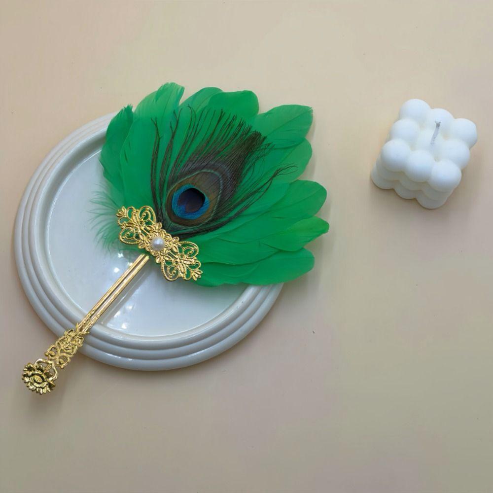 Peacock Feathers Feather Hand Fan Vintage Antique Decorative Craft Fan Handmade High-Quality Dance Fan Dance Performances