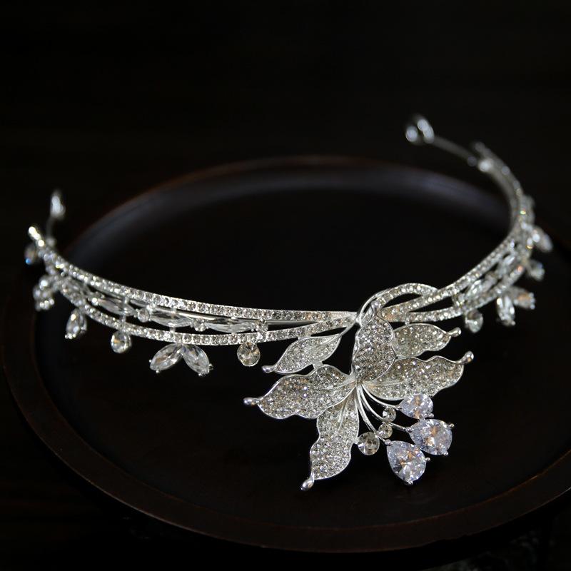 Korean New Style Luxurious and Atmospheric Flower Zircon Bride Wedding Crown Tiara Crown Tiara Hair Accessories