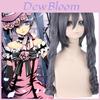 Black Butler Ciel Phantomhive Party Cosplay Women Long Gray Blue Wavy Wig With Two Stylish Ponytails