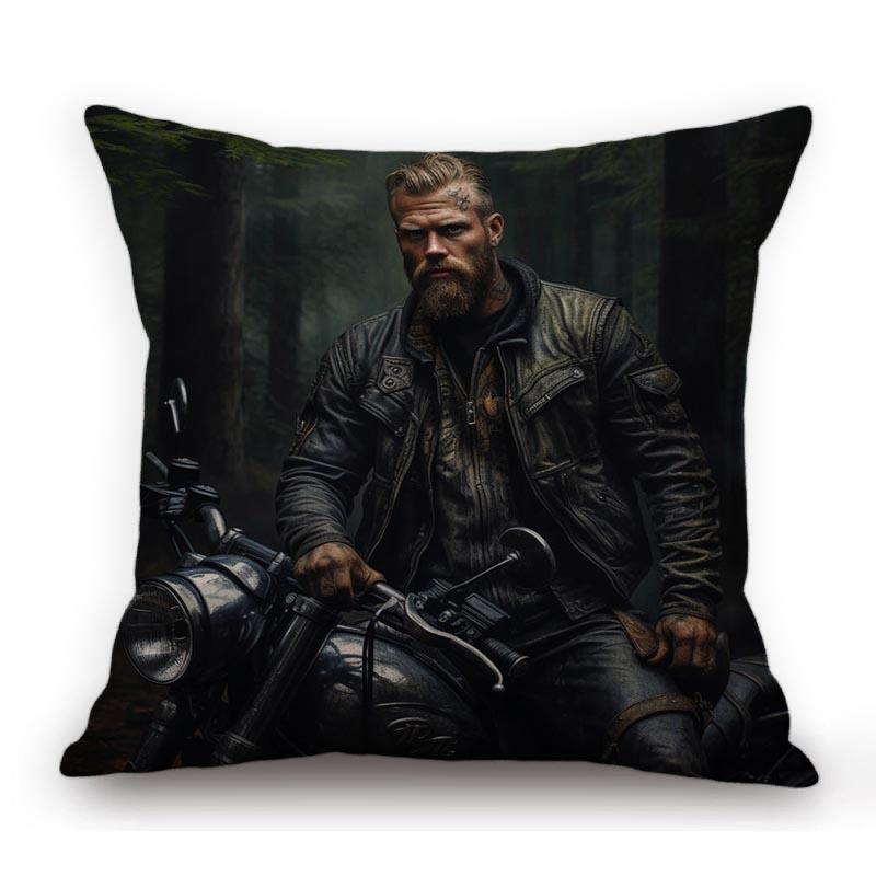 Handsome Sexy Muscle Man Motorcycle Chopper Bike Poster Art Home Decorative Sofa Pillow Case Cotton Linen Cushion Cover