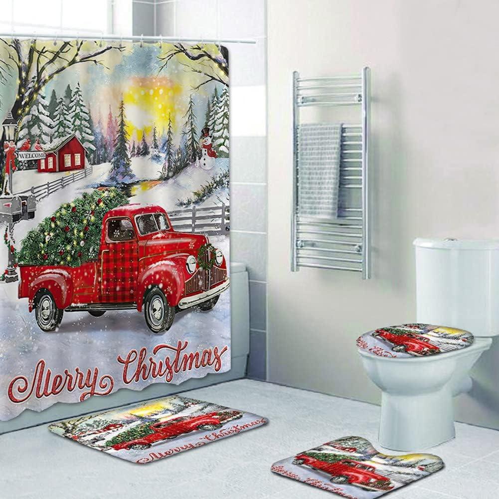 

Рождественская занавеска для душа в ванной, комплект из 4 предметов, узор снеговика, Санта-Клауса, водонепроницаемая занавеска для душа, коврик для унитаза, нескользящий коврик