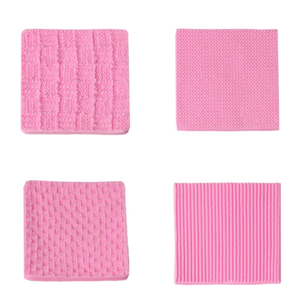 4PCS Silicone Fondant Impression Mat Knitted Texture Knitting Texture Mold Cupcake Decorating