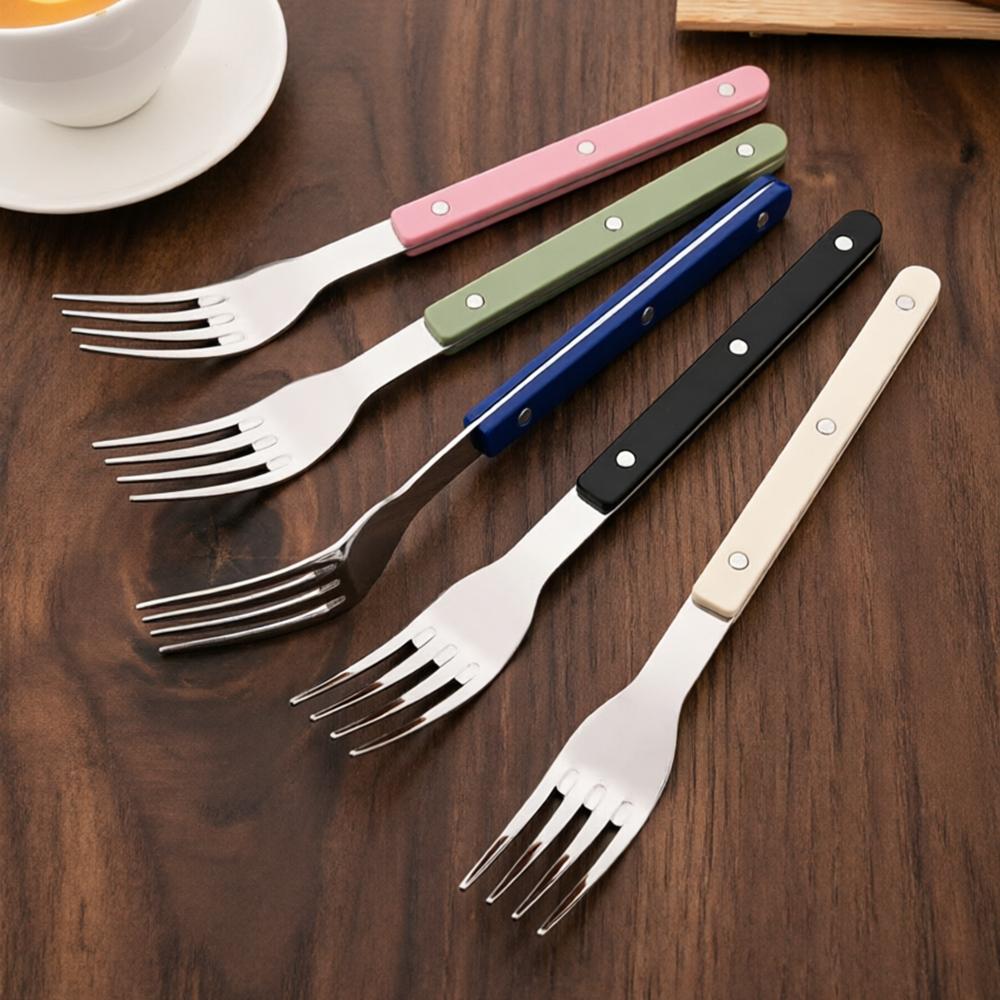 6Pcs Acrylic Clip Stainless Steel Handle Fork Set Mirror Dinner Fork Tableware Western Dessert Cake Fruit Fork Kitchen Cutlery