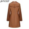 BITCED Long-Length Leather Coat Spring/Autumn Long-Sleeved Leather Trench Coat Stylish British-Style Outerwear Polo Neck Single-Breasted
