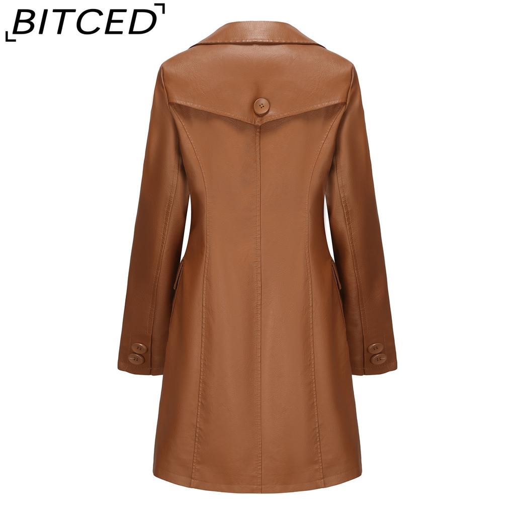 BITCED Long-Length Leather Coat Spring/Autumn Long-Sleeved Leather Trench Coat Stylish British-Style Outerwear Polo Neck Single-Breasted