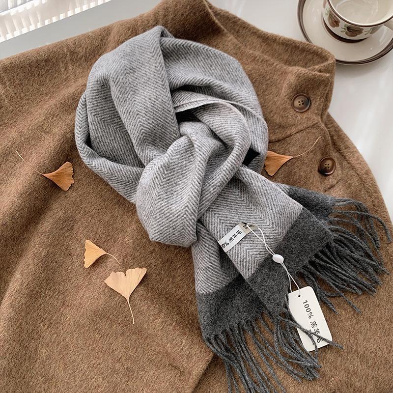Maillard Color Scarf Women'S Wool100% Pure Wool Autumn And Winter Scarf Couple Simple Warm And Thickened