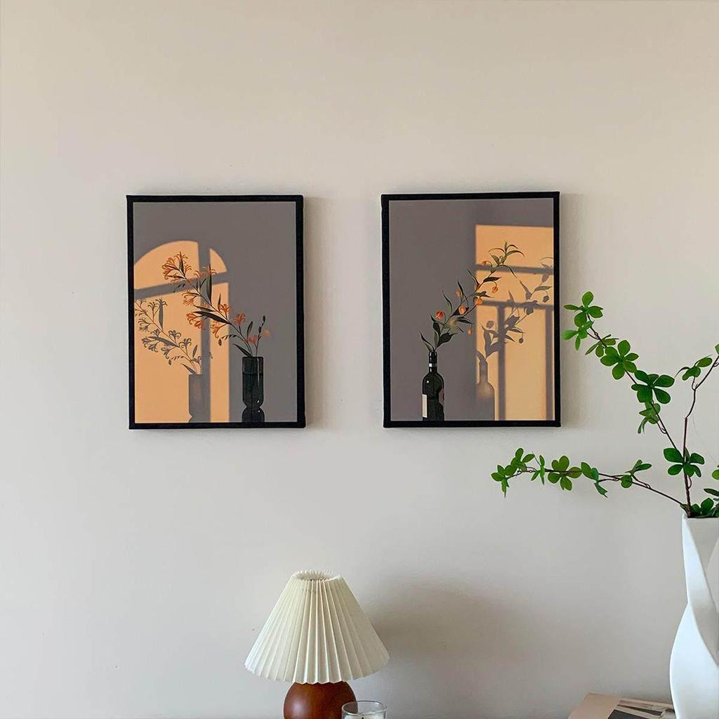 Pintura Decorativa para Sala de Estar - Luz y Sombra: Serie de Curación Floral Fresca, Arte de Pared de Gama Alta de Nicho, Cálido y Artístico