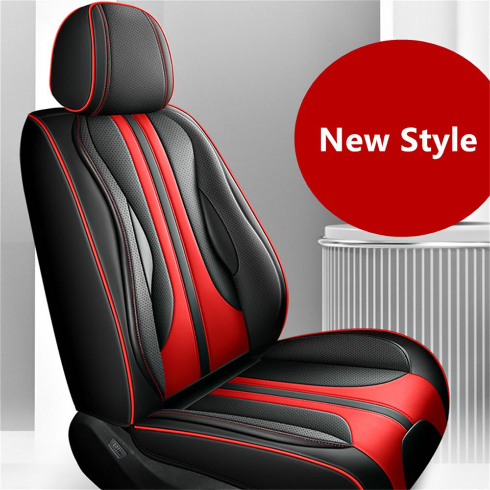 Black+red Perforated PU Leather FULL SET 5-Seats Car Seat Covers Cushion Front & Rear