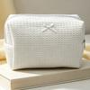 Large Capacity Waffle Knit Makeup Bag Bow Decor Toiletry Organizer Sweet Cosmetic Bag  Daily