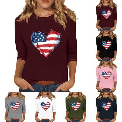 Women's Print Round Neck Top With Three Quarter Sleeves T-Shirt Three Quarter Sleeves T-Shirt