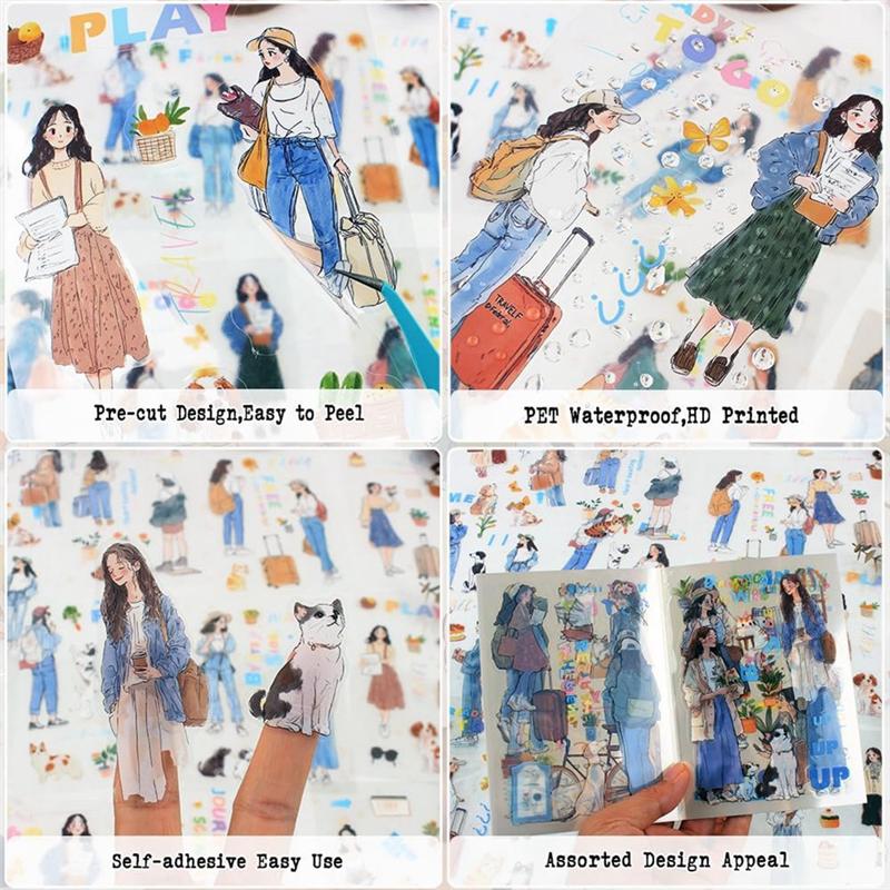 M-Modern-Frauen Journal Stickerbuch PET Personen Sticker für Journaling Scrapbooking Junk Journal Zubehör Romantisches Reisen