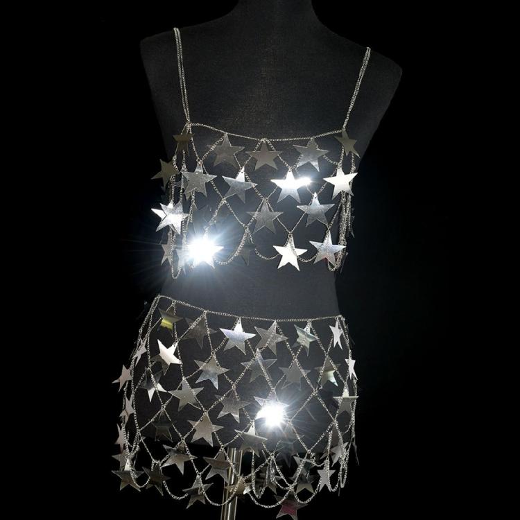 Women Star Sequins Crop Top Skirt Nightclub Party Sexy Tassel Body Chain Jewelry