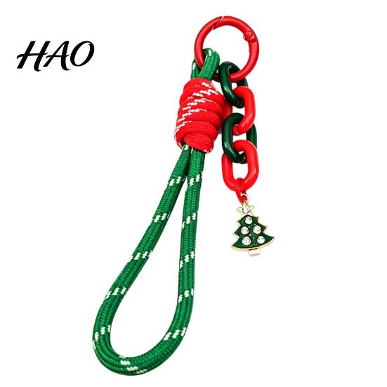 Festive Bag Accessory Christmas Wristlet Keychain, Braided Rope Keychain with Santa Snowman Mobile Decoration Pendant Reindeer Charm, Decorative