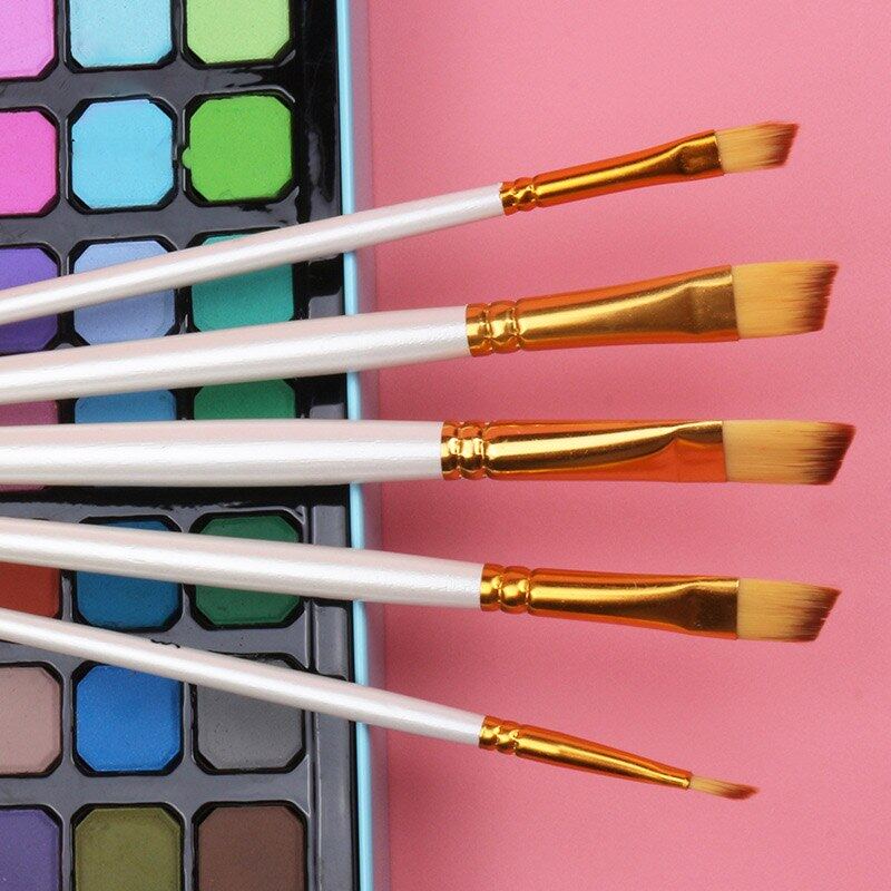 JOWOART 5 bucăți set student stâlp din lemn scurt perie de vopsea cu cap oblic guașă albă pictură pe apă bicolor nailon par pix acrilic pentru vopsea în ulei