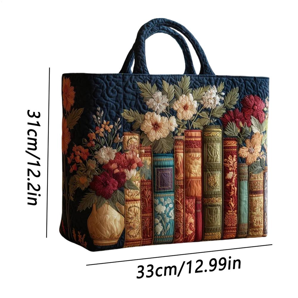 

Floral Tote Bag Book Floral Design Handbag Vintage Shoulder Bag for Women for Teacher Students School College Work Travel Gym