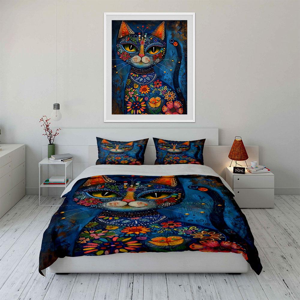 Colorful floral cat design. Bedding sets Duvet cover sets Duvet covers Pillowcases(1 * Duvet Cover 2 * Pillowcases without duvet insert)