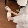 Fashion Design Sense Cutout Bow Flip Slippers Women's New Retro Square Toe Open Toe Casual Soft Sole Non-slip Sandal Shoes