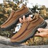 Men's Waterproof Slip On Faux Leather Hiking Shoes for Male Outdoor Non-Slip Walking Sneakers Casual Loafers Work Shoes Comfortable Short Boots
