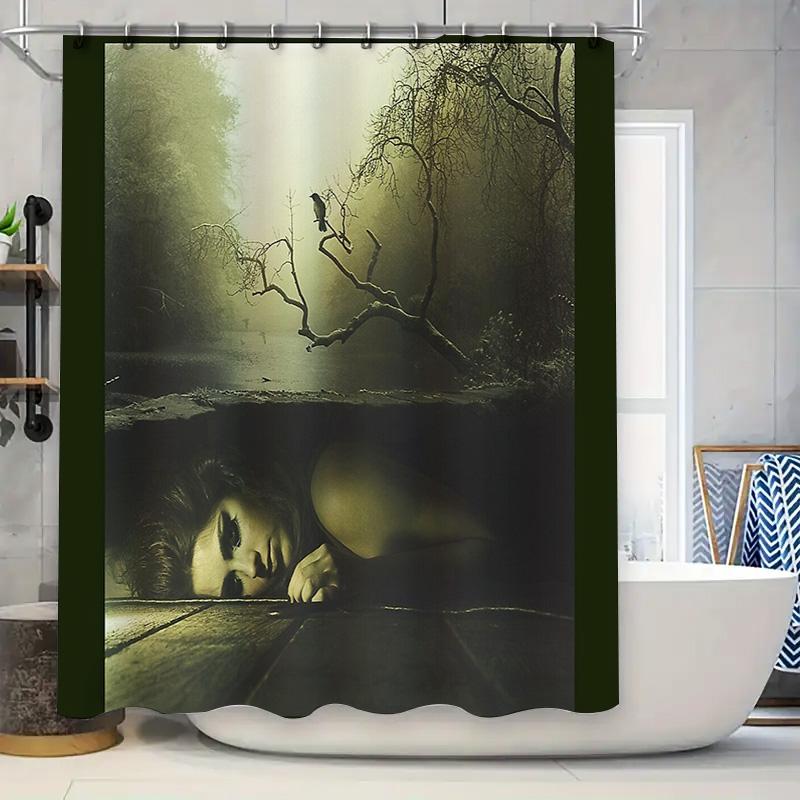 

Spooky Gothic Horror Shower Curtain Set Macabre Halloween Decor Dark Fantasy Bathroom Art Creepy Eerie Wall Hanging Room Divider W60H190(CM)-1 Pcs