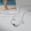 ORSA JEWELS 925  Silver Shell Pearl Strand Anklet and Green Malachite Ornament Four Leaf Clover Design Summer Gift GMA05