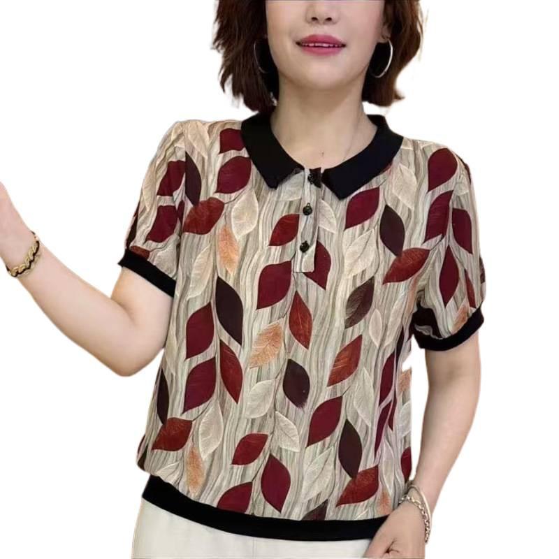 Ladies Short-sleeved Mother Middle-aged Loose Small Shirt Middle-aged Ladies T-shirt Short-sleeved