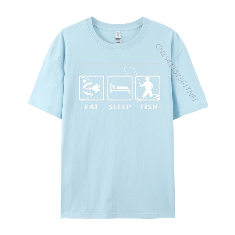 Eat Sleep Fish Repeat Tee Shirts 2024 Fashion Tops T Shirt Cotton Printed T Shirt Fishing Lover Gift