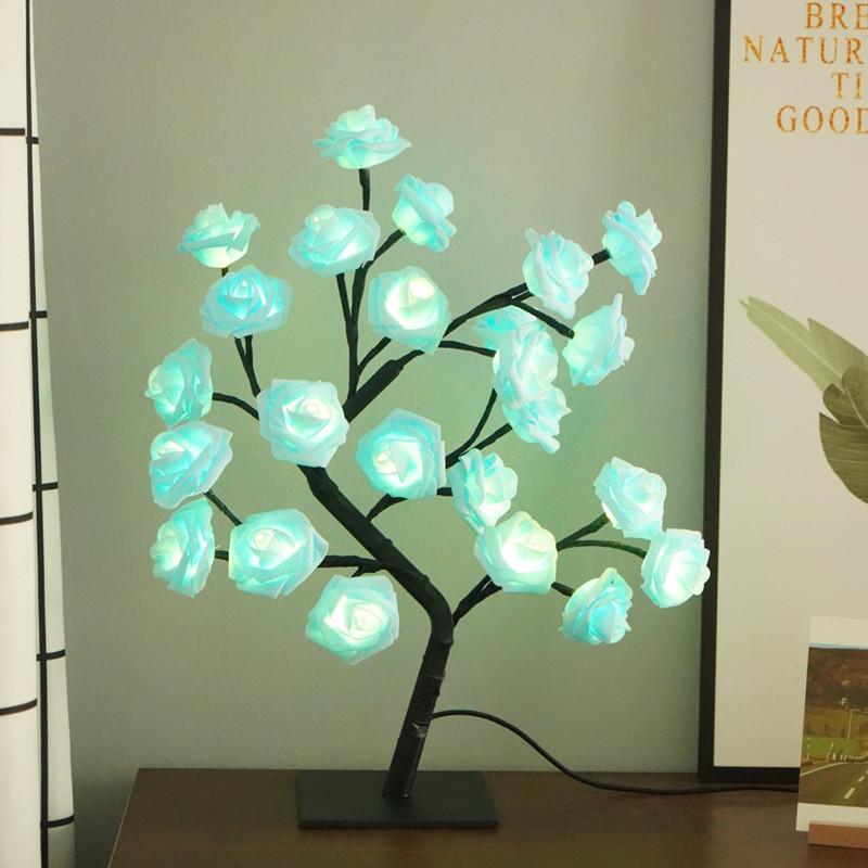USB LED Cherry Blossom Crystal Tree Lamp for Room Decoration - Rose Flower Light with Colorful Simulated Lights
