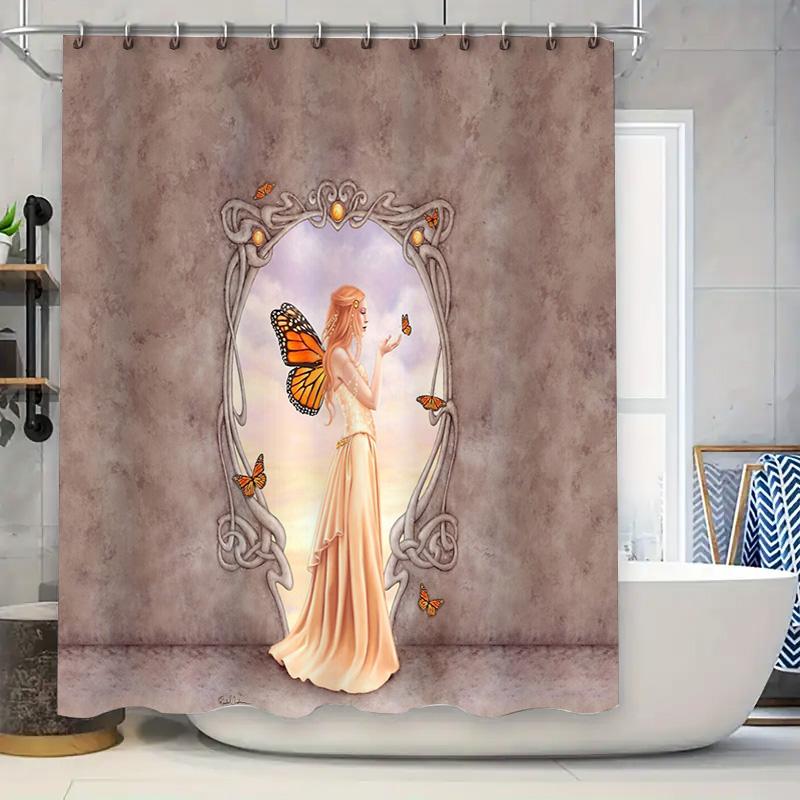 

Floral Butterfly Shower Curtain Vintage Botanical Washable Fabric Decor Bathroom Set W60H190(CM)-1 Pcs