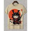 Novas Camisetas com Estampa 3D de Gato Samurai Japonês para Homens Mulheres Camiseta Casual de Manga Curta Top Harajuku Roupa Streetwear