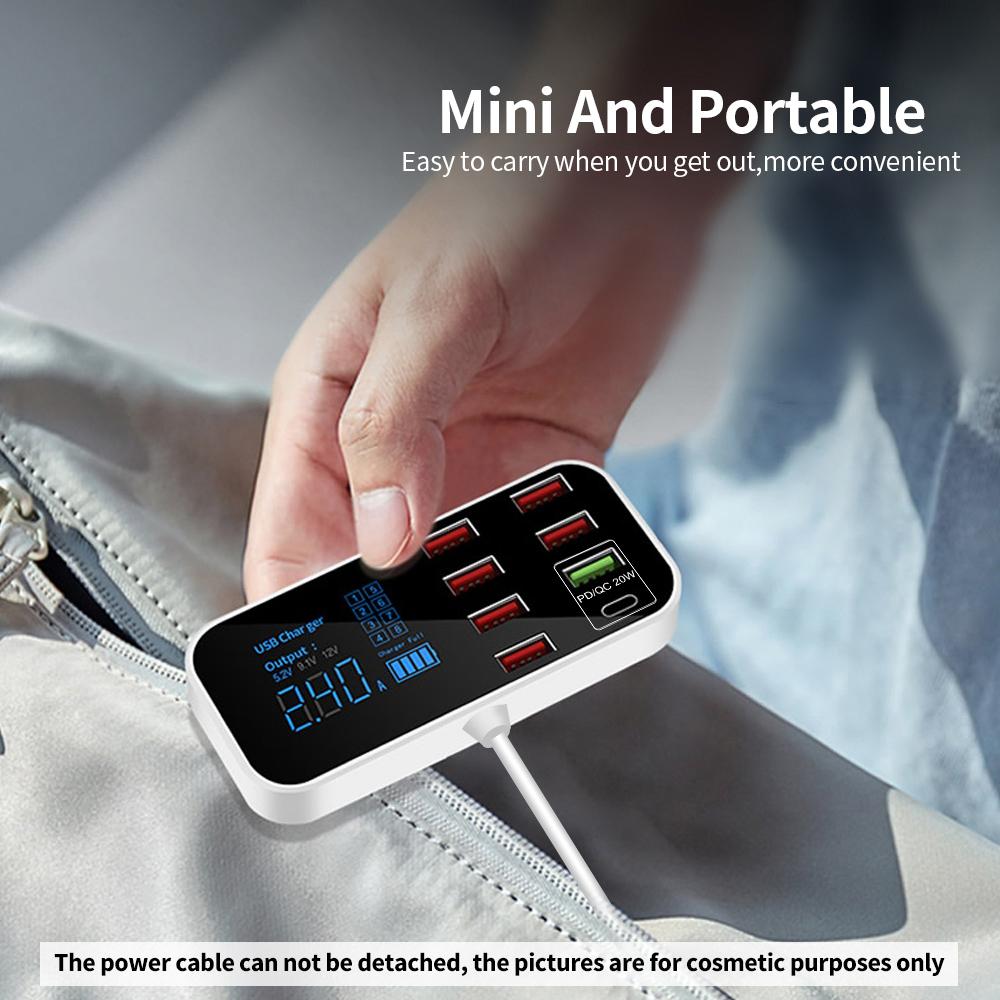 A9S+ 8 Port Car  r with LED Display Type-C QC3.0 Quick Charging Intelligent Portable Safe Vehicle  r Station