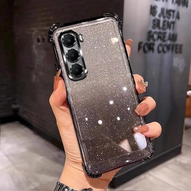 Luksusowe etui z błyszczącym platingiem i przezroczyste dla INFINIX HOT 70 60 50 40 Pro Plus 60I 50I 40I 4G 5G Czterokątna osłona ochronna odporna na wstrząsy