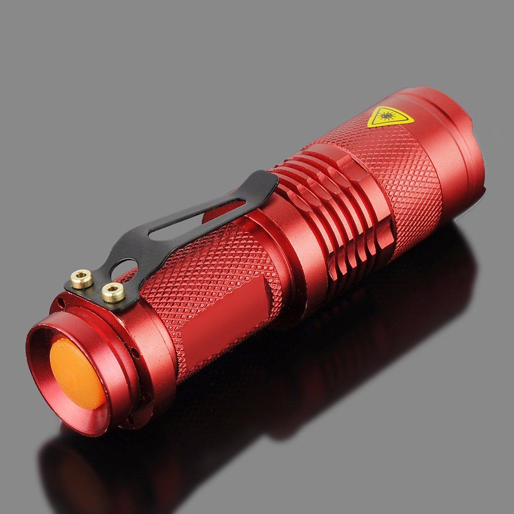 Modoao Mini Waterproof Mini LED Flashlight with Maximum Brightness of 300 Lumens Flashlight, Compact, Lightweight, (Red)