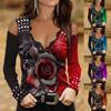 Women's Long Sleeve Sexy Floral Printed V-neck Lace Strapless T-shirt Blouse Top