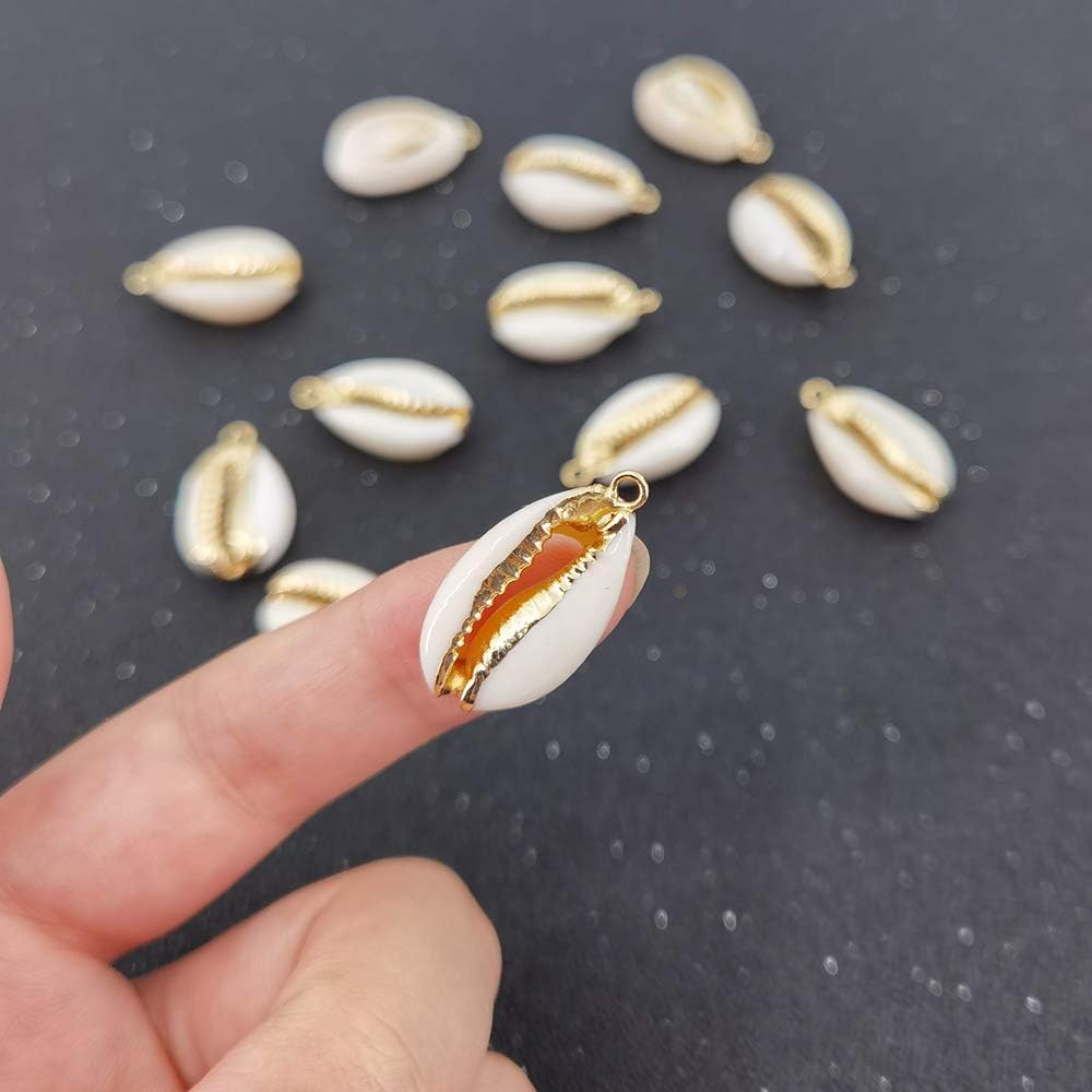 12PCS Golden Natural Shell Pendants Sea Shell Connectors Beach Seashells Cowrie Shell Charms for Jewelry Making