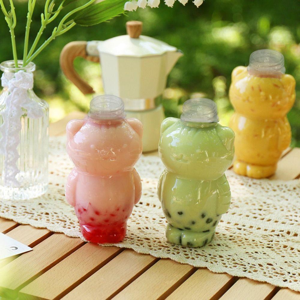 Transparent Water Bottles Cat Shaped Beverage PET Bottle  for Milk Tea Coffee Juice
