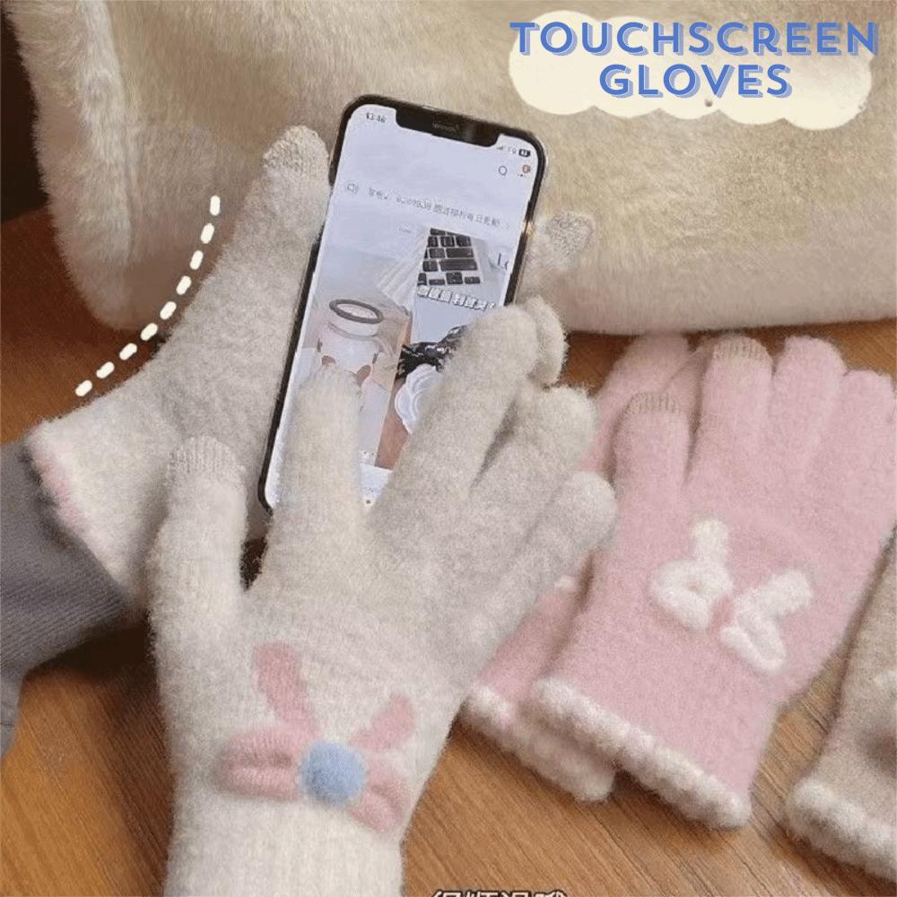 Cute Keep Warm Knitted Gloves Windproof with Five Fingers Winter Gloves Cold Protection Stretch Knit Mittens Girl Women