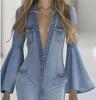 Loose Solid Color Denim Style Jumpsuits Women Single-Breasted Casual Autumn Winter Flare Sleeve Turn-Down Collar Playsuits